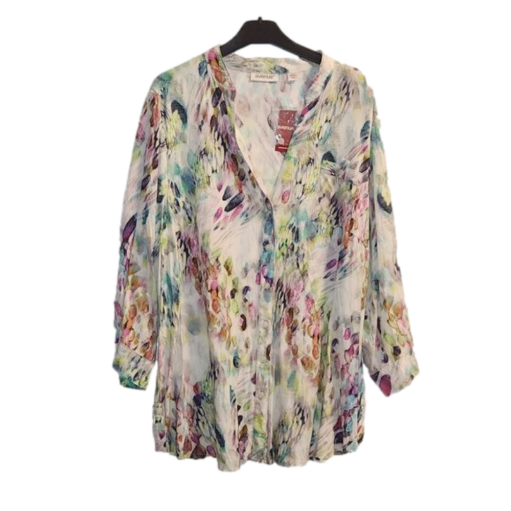 NWT, Avenue plus size 18/20 watercolor button down 3/4 sleeves shirt